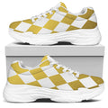 White And Gold Harlequin Pattern Print White Chunky Shoes