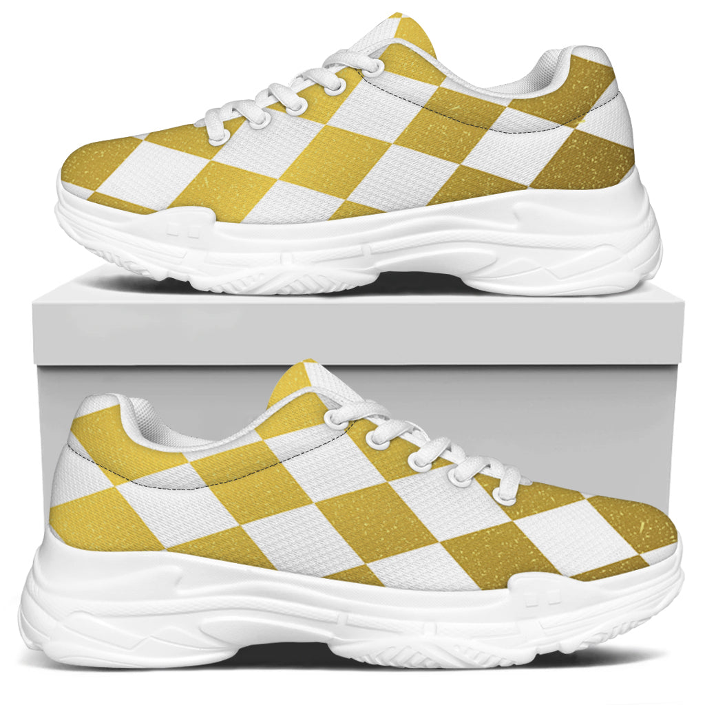 White And Gold Harlequin Pattern Print White Chunky Shoes
