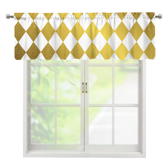 White And Gold Harlequin Pattern Print Window Valance