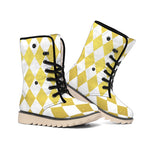 White And Gold Harlequin Pattern Print Winter Boots