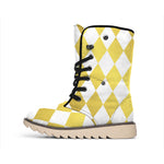 White And Gold Harlequin Pattern Print Winter Boots