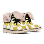 White And Gold Harlequin Pattern Print Winter Boots