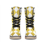 White And Gold Harlequin Pattern Print Winter Boots