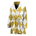 White And Gold Harlequin Pattern Print Women's Bathrobe