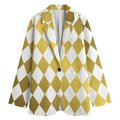 White And Gold Harlequin Pattern Print Women's Blazer