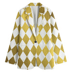 White And Gold Harlequin Pattern Print Women's Blazer