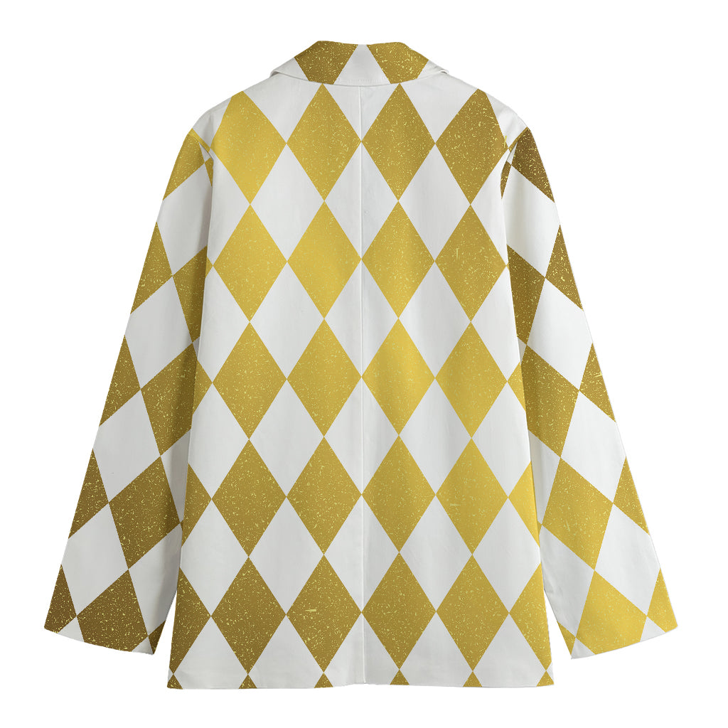 White And Gold Harlequin Pattern Print Women's Blazer