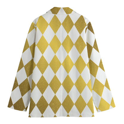 White And Gold Harlequin Pattern Print Women's Blazer