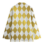 White And Gold Harlequin Pattern Print Women's Blazer