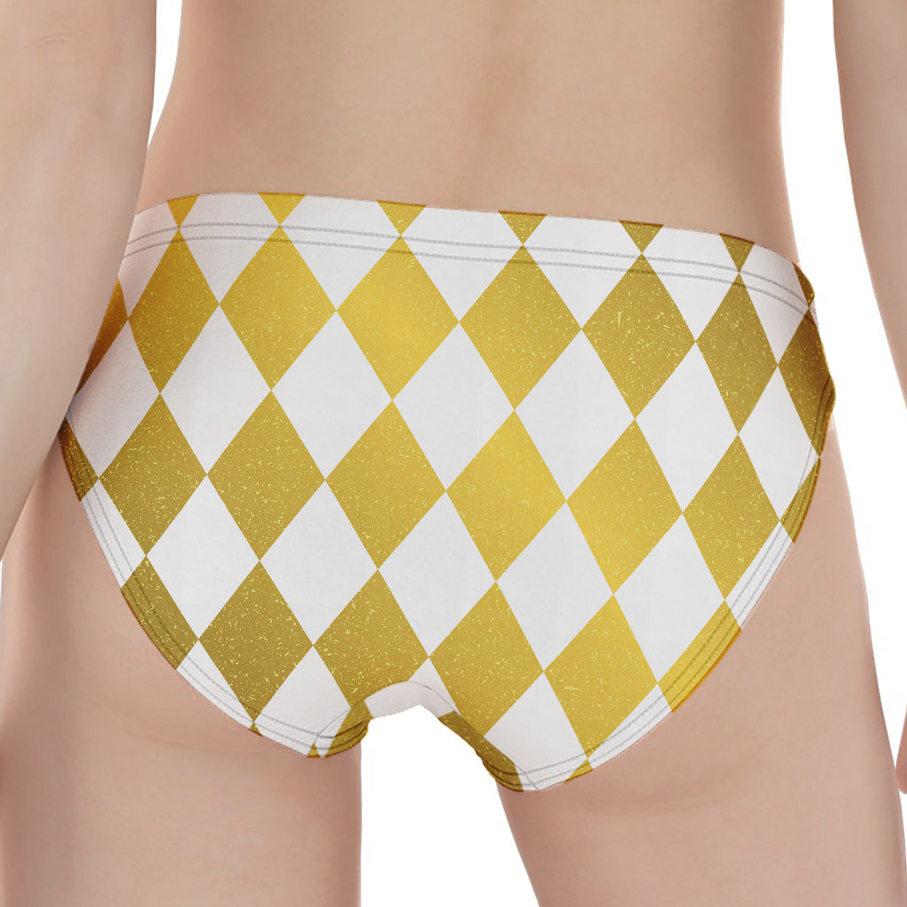 White And Gold Harlequin Pattern Print Women's Panties