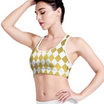 White And Gold Harlequin Pattern Print Women's Sports Bra