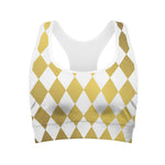 White And Gold Harlequin Pattern Print Women's Sports Bra
