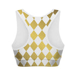 White And Gold Harlequin Pattern Print Women's Sports Bra