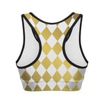 White And Gold Harlequin Pattern Print Women's Sports Bra