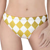 White And Gold Harlequin Pattern Print Women's Thong