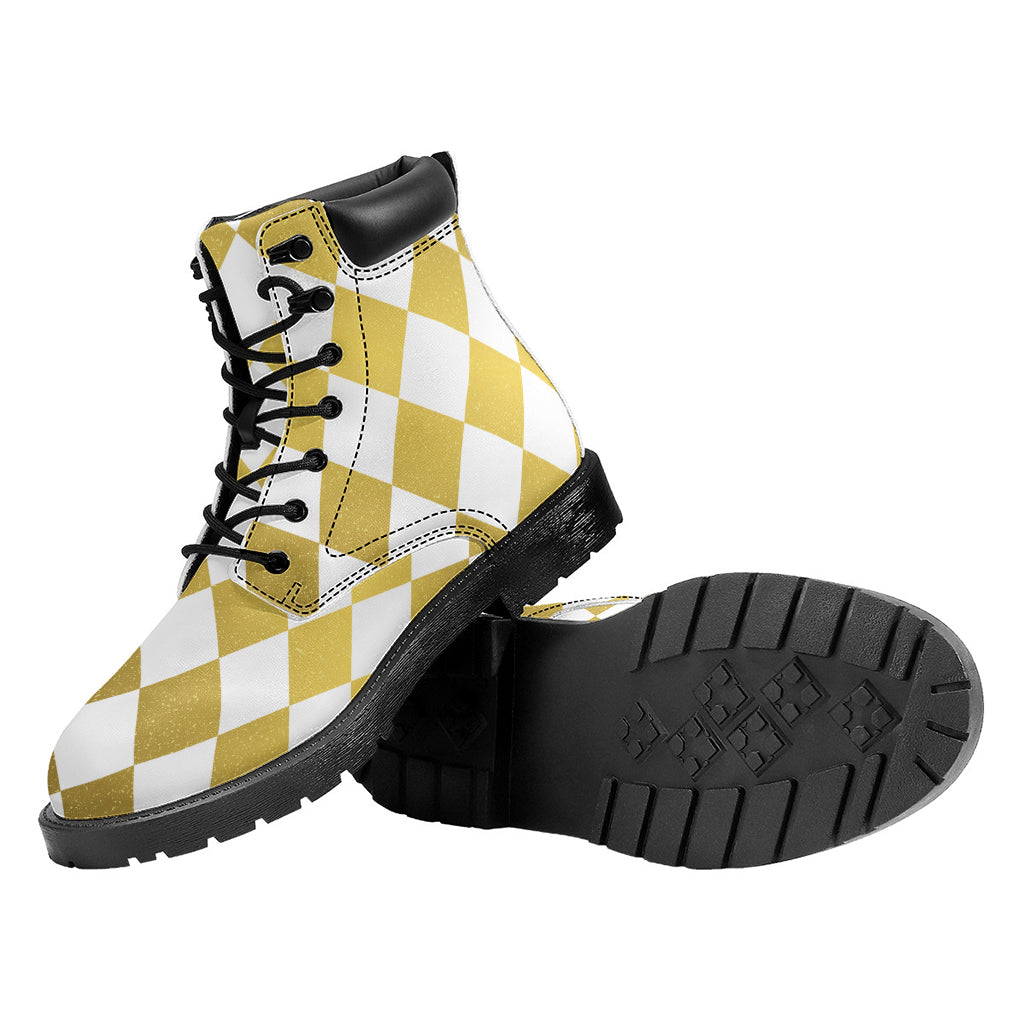 White And Gold Harlequin Pattern Print Work Boots
