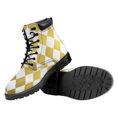White And Gold Harlequin Pattern Print Work Boots