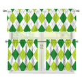 White And Green Argyle Pattern Print 3 Piece Kitchen Curtains