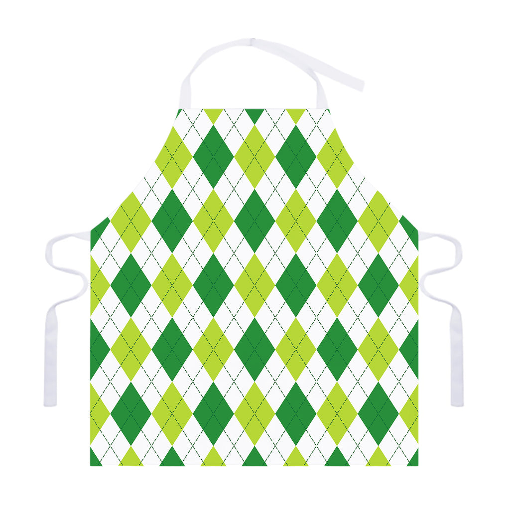 White And Green Argyle Pattern Print Adjustable Apron