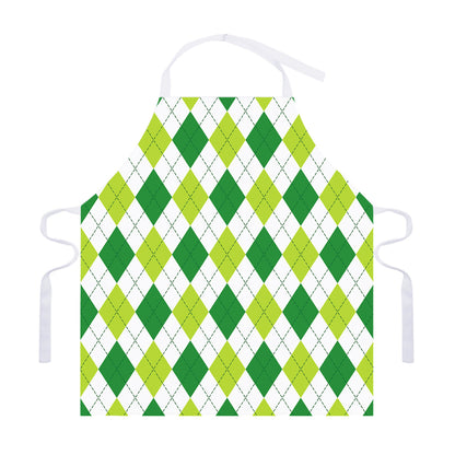White And Green Argyle Pattern Print Adjustable Apron