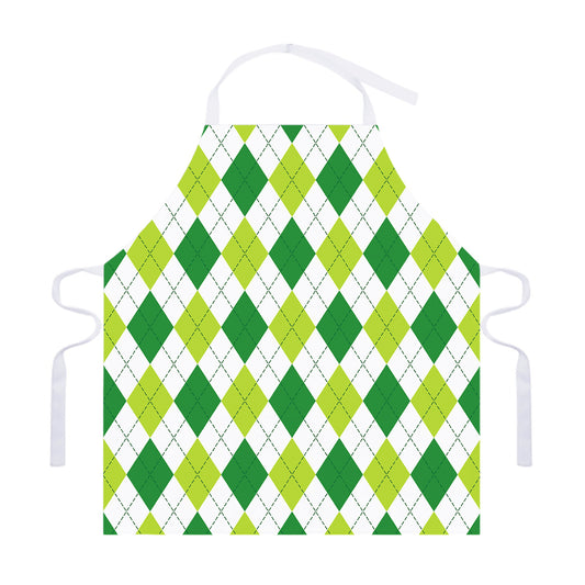 White And Green Argyle Pattern Print Adjustable Apron