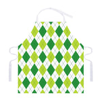 White And Green Argyle Pattern Print Adjustable Apron