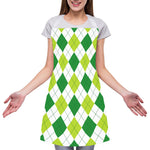 White And Green Argyle Pattern Print Adjustable Apron