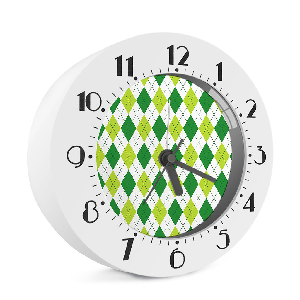 White And Green Argyle Pattern Print Alarm Clock