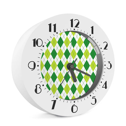 White And Green Argyle Pattern Print Alarm Clock