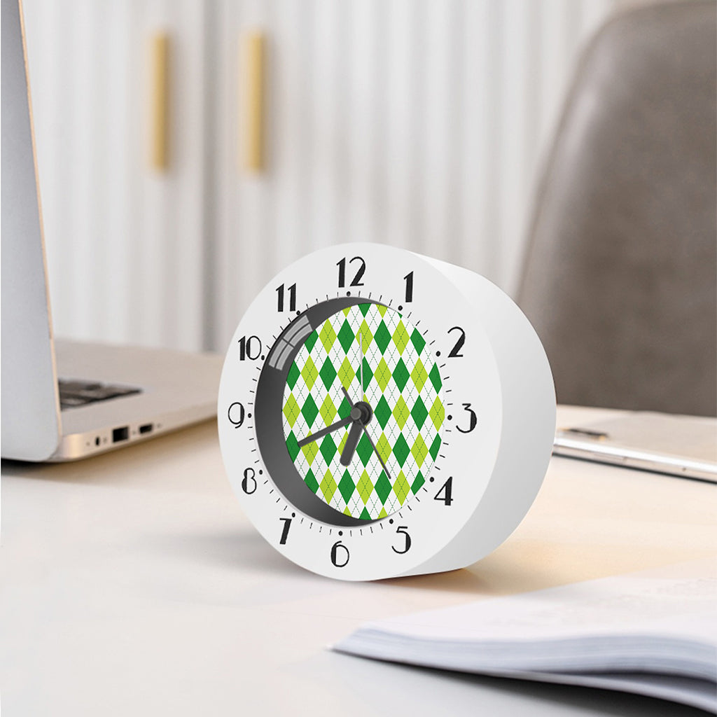 White And Green Argyle Pattern Print Alarm Clock