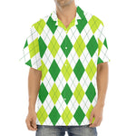 White And Green Argyle Pattern Print Aloha Shirt
