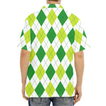 White And Green Argyle Pattern Print Aloha Shirt