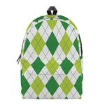 White And Green Argyle Pattern Print Backpack