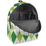White And Green Argyle Pattern Print Backpack