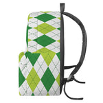 White And Green Argyle Pattern Print Backpack