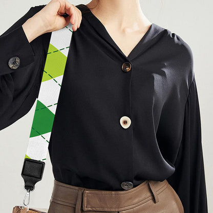 White And Green Argyle Pattern Print Bag Strap