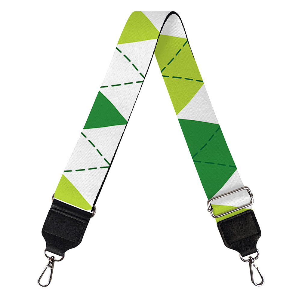 White And Green Argyle Pattern Print Bag Strap