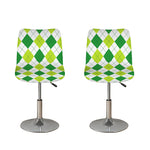 White And Green Argyle Pattern Print Bar Stool Covers