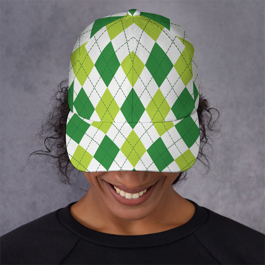 White And Green Argyle Pattern Print Baseball Cap