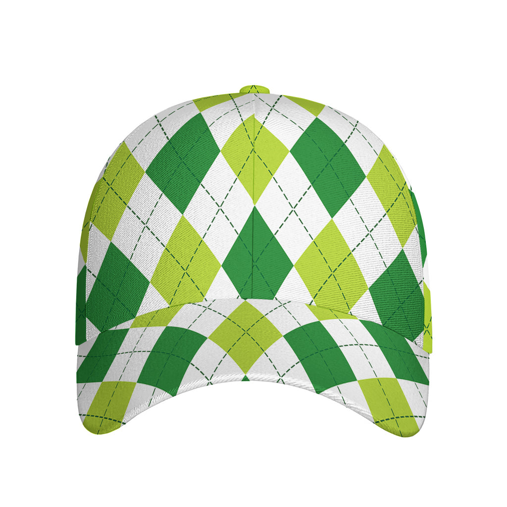 White And Green Argyle Pattern Print Baseball Cap