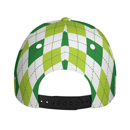 White And Green Argyle Pattern Print Baseball Cap