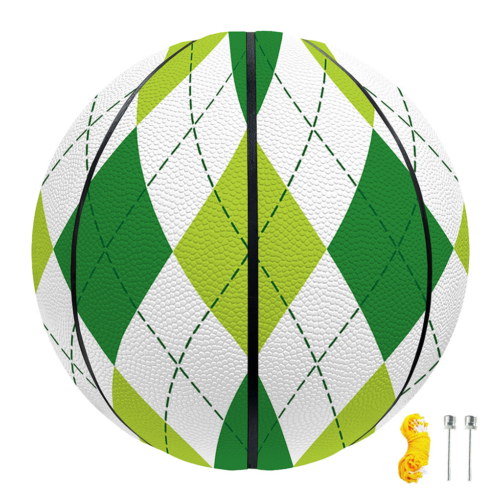 White And Green Argyle Pattern Print Basketball