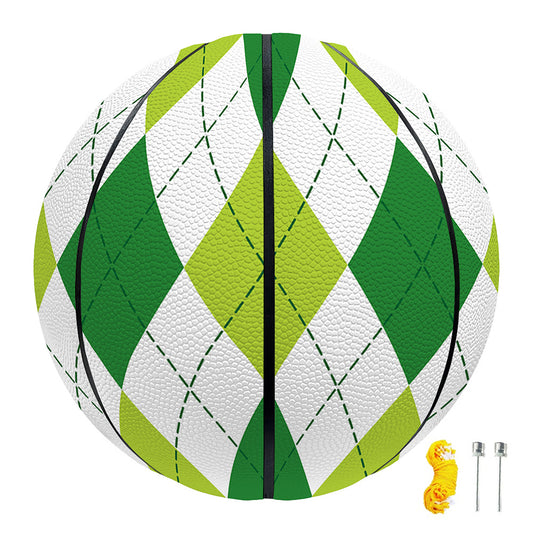 White And Green Argyle Pattern Print Basketball