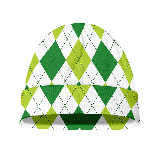 White And Green Argyle Pattern Print Beanie