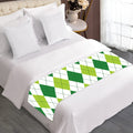 White And Green Argyle Pattern Print Bed Runner