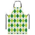 White And Green Argyle Pattern Print Bib Apron With Pocket