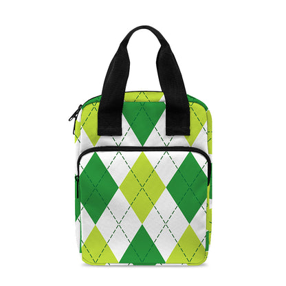 White And Green Argyle Pattern Print Bible Tote Bag
