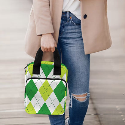 White And Green Argyle Pattern Print Bible Tote Bag