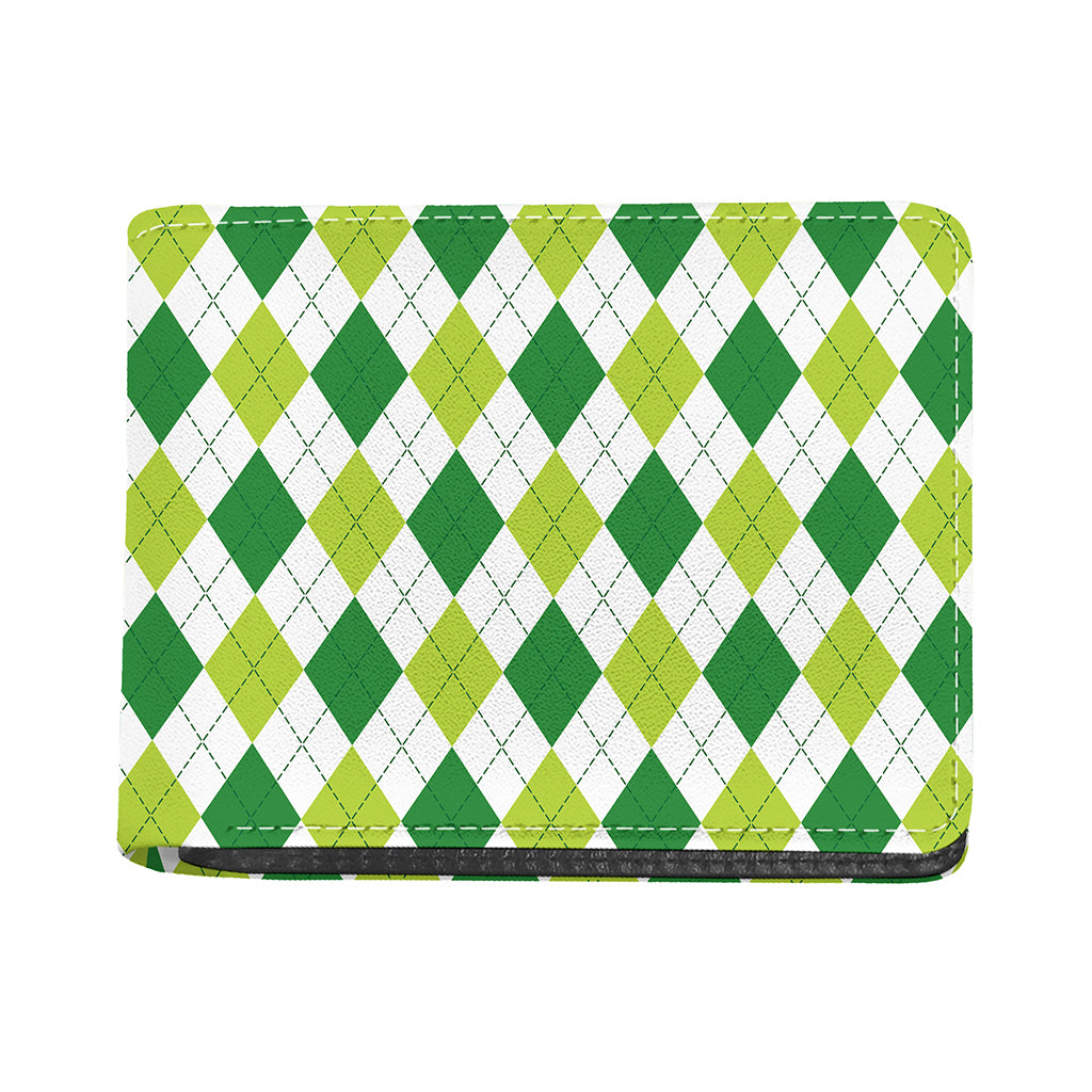 White And Green Argyle Pattern Print Bifold Wallet