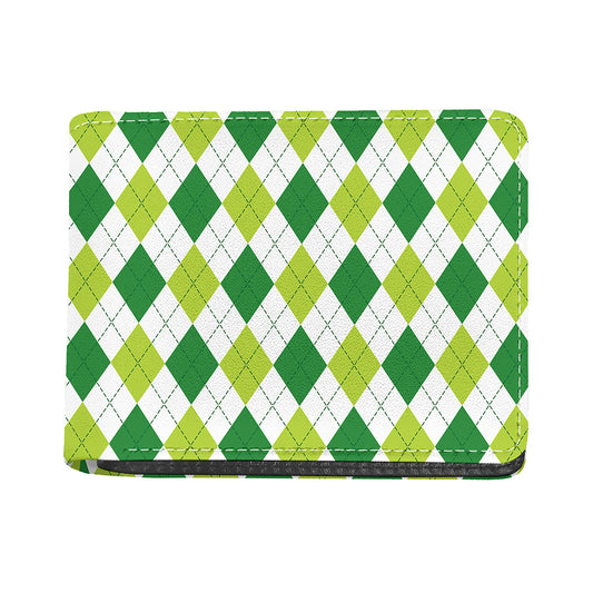 White And Green Argyle Pattern Print Bifold Wallet